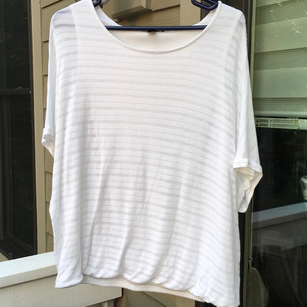AB Studio White Striped Short Sleeve Top
